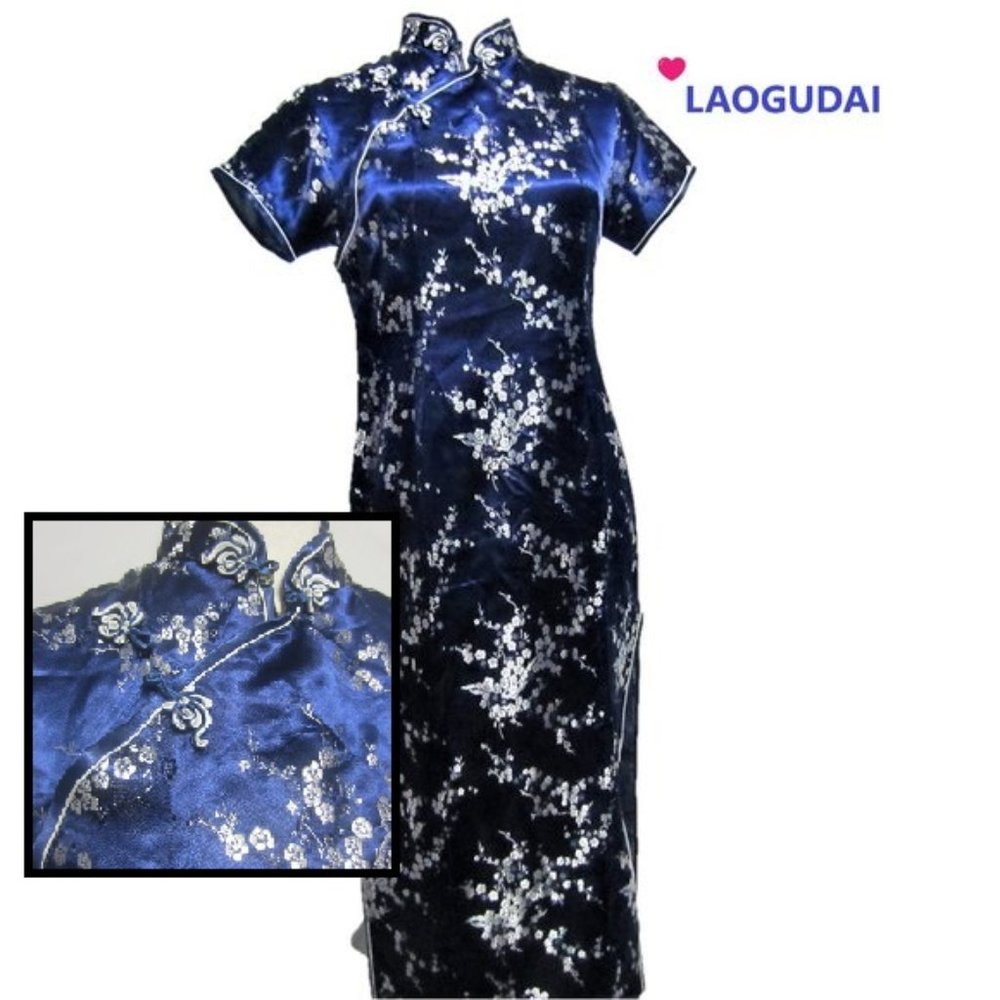 EUC LAOGUDAI SZ LRG BLUE  QIPAO BROCADE DRESS